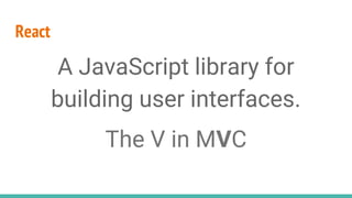 React
A JavaScript library for
building user interfaces.
The V in MVC
 