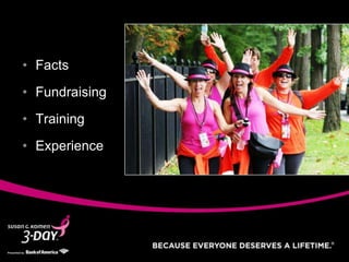 • Facts
• Fundraising
• Training
• Experience
 