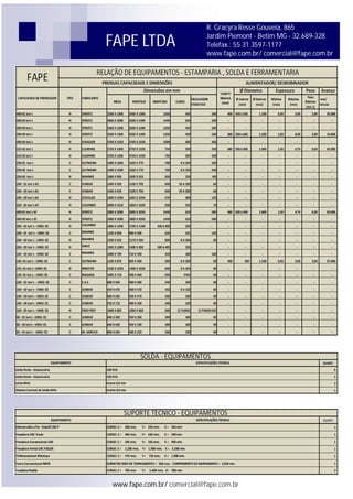 FAPE LTDA
R. Gracyra Resse Gouveia, 865
Jardim Piemont - Betim MG - 32.689-328
Telefax.: 55 31 3597-1177
www.fape.com.br/ comercial@fape.com.br
www.fape.com.br/ comercial@fape.com.br
 