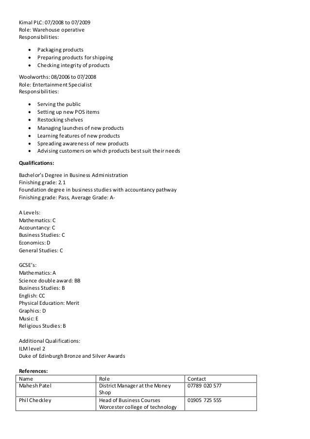 cv warehouse operative