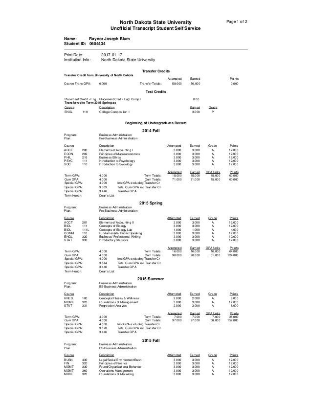 NDSU Transcript