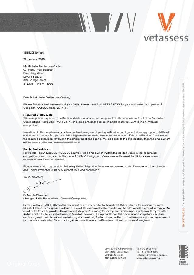 vetassess outcome letter letter of qualification