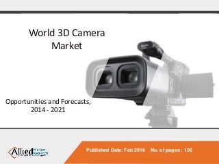 World 3D Camera
Market
Opportunities and Forecasts,
2014 - 2021
Published Date: Feb 2016 No. of pages : 136
 
