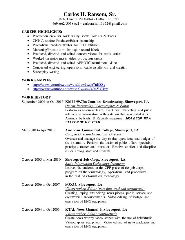 videographer resume