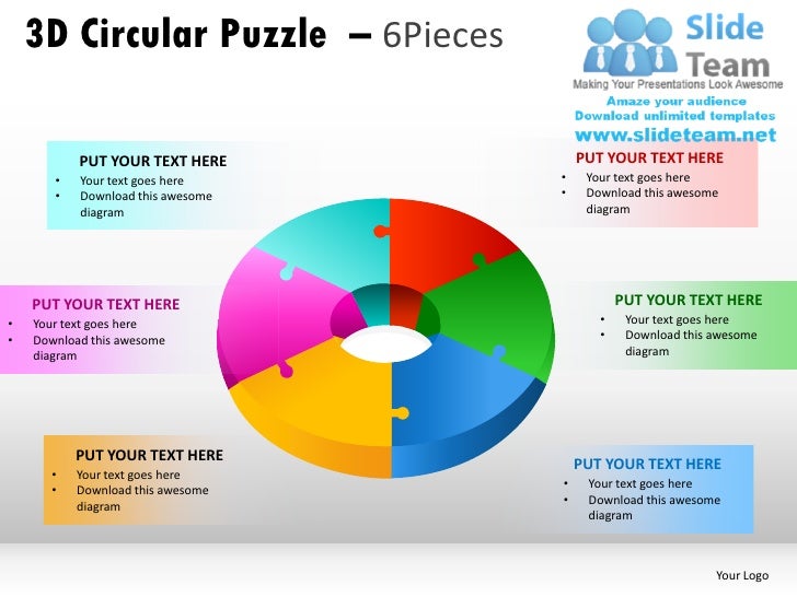 3d circular puzzle 6 pieces powerpoint presentation slides ...