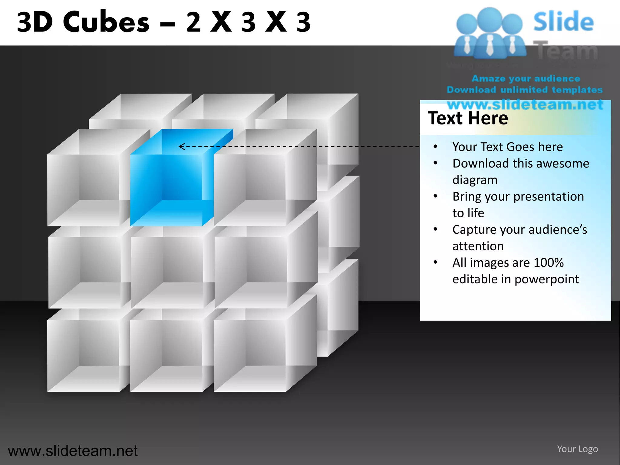 3d cubes building blocks stacked 2x3x3 powerpoint ppt slides. | PPT