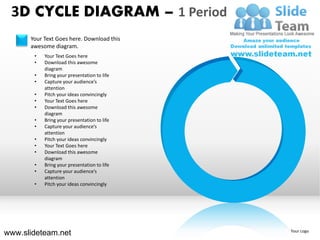 3D CYCLE DIAGRAM – 1 Period
      Your Text Goes here. Download this
      awesome diagram.
       •   Your Text Goes here
       •   Download this awesome
           diagram
       •   Bring your presentation to life
       •   Capture your audience’s
           attention
       •   Pitch your ideas convincingly
       •   Your Text Goes here
       •   Download this awesome
           diagram
       •   Bring your presentation to life
       •   Capture your audience’s
           attention
       •   Pitch your ideas convincingly
       •   Your Text Goes here
       •   Download this awesome
           diagram
       •   Bring your presentation to life
       •   Capture your audience’s
           attention
       •   Pitch your ideas convincingly




www.slideteam.net                            Your Logo
 