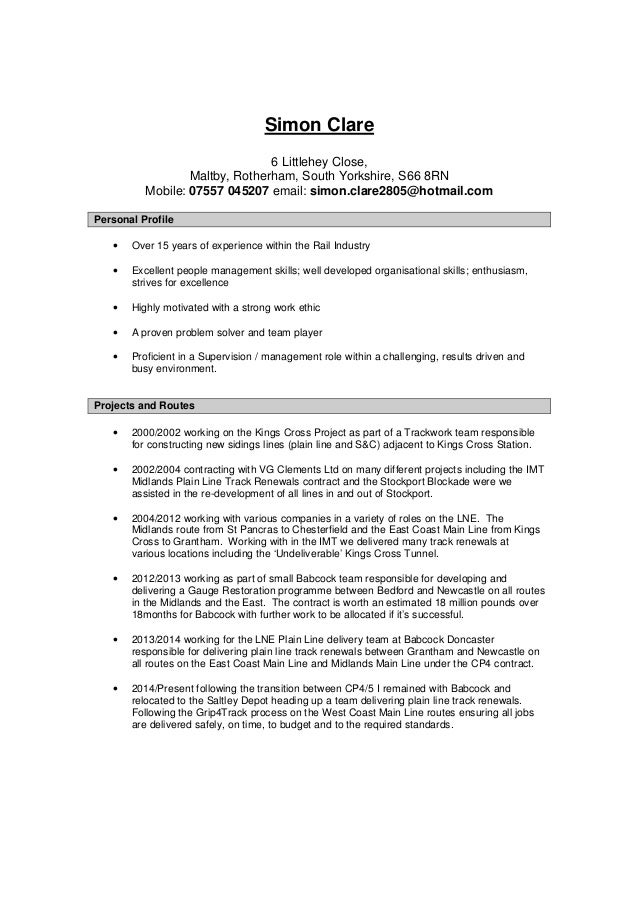 simon clare cv 2016 organisational skills cv