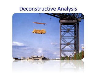 Deconstructive Analysis Critical method of looking and thinking that: 