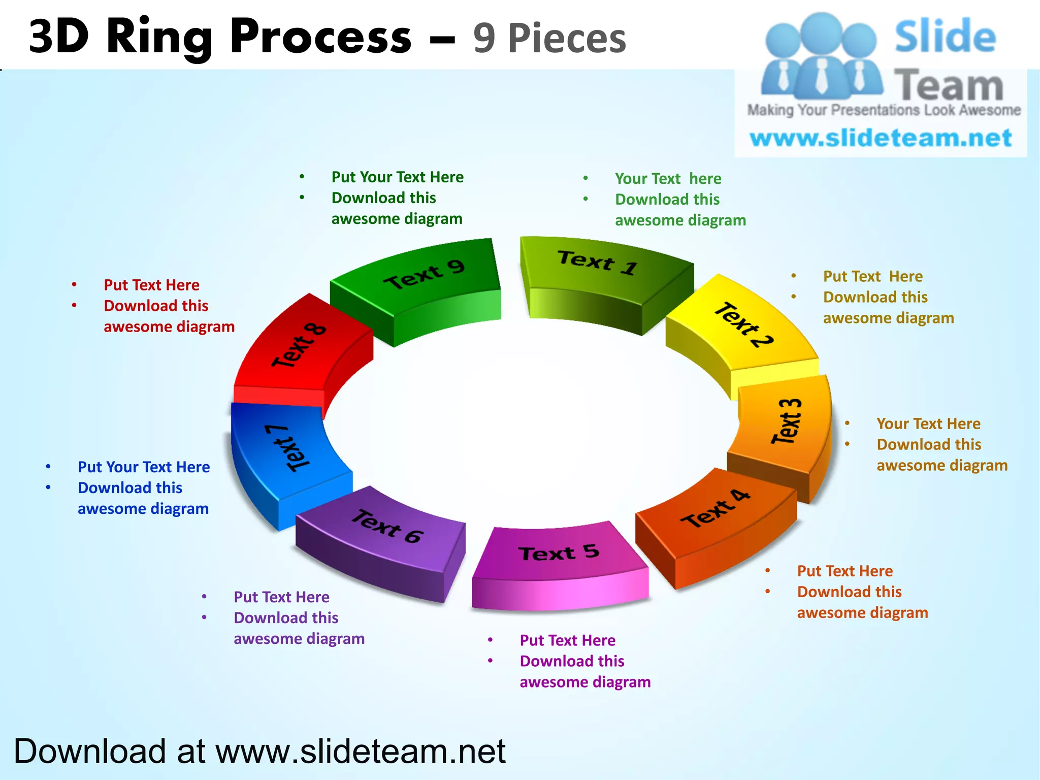3 d display pie chart process 9 pieces powerpoint diagrams and ...