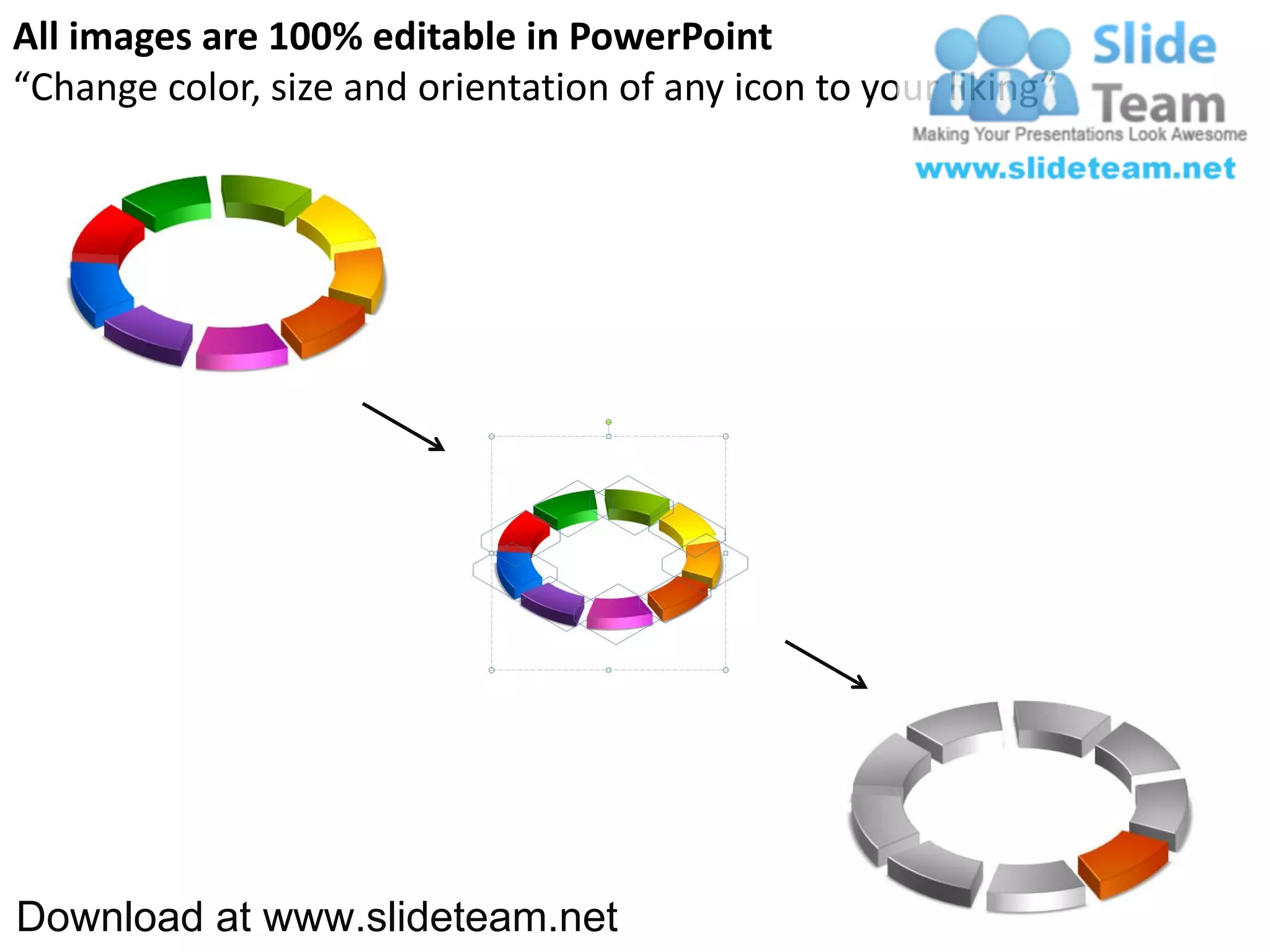 3 d display pie chart process 9 pieces powerpoint presentation slides ...