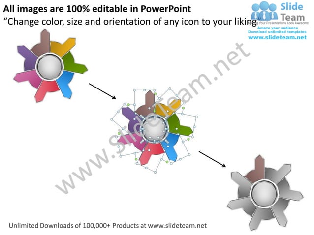 3d diverging arrow flow diagram 7 stages arrows process software power ...