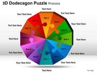 3D Dodecagon Puzzle Process
                           Text Here

          Your Text Here               Put Text Here



                                                Your Text Here
  Put Text Here




  Text Here                                             Text Here




  Put Text Here                                 Put Text Here


         Your Text Here                Your Text Here


                           Text Here                                Your Logo
 