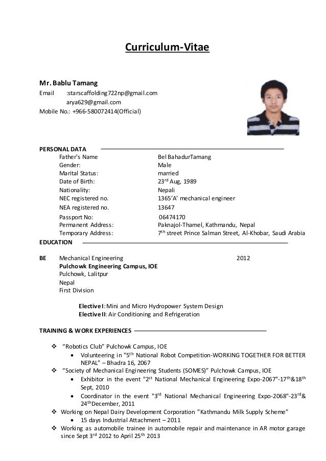 cv for company