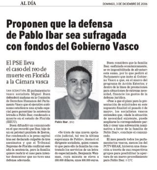 Proponen que la defensa de Pablo Ibar sea sufragada con fondos del Gobierno Vasco