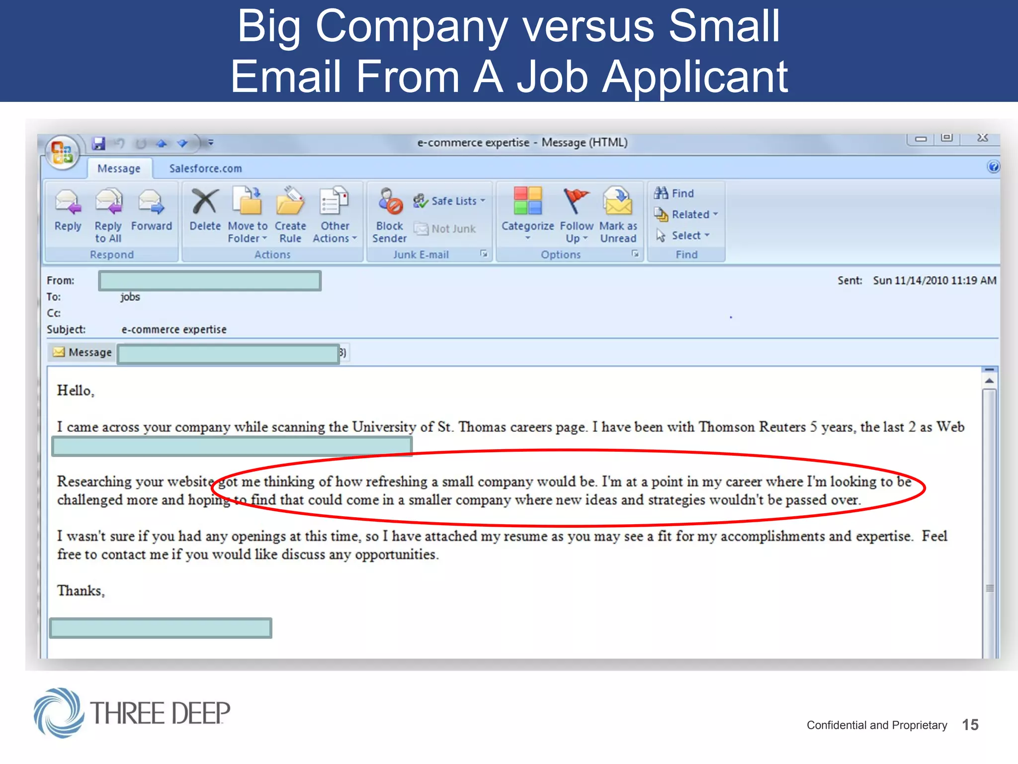 Big Company versus Small Email From A Job Applicant 
