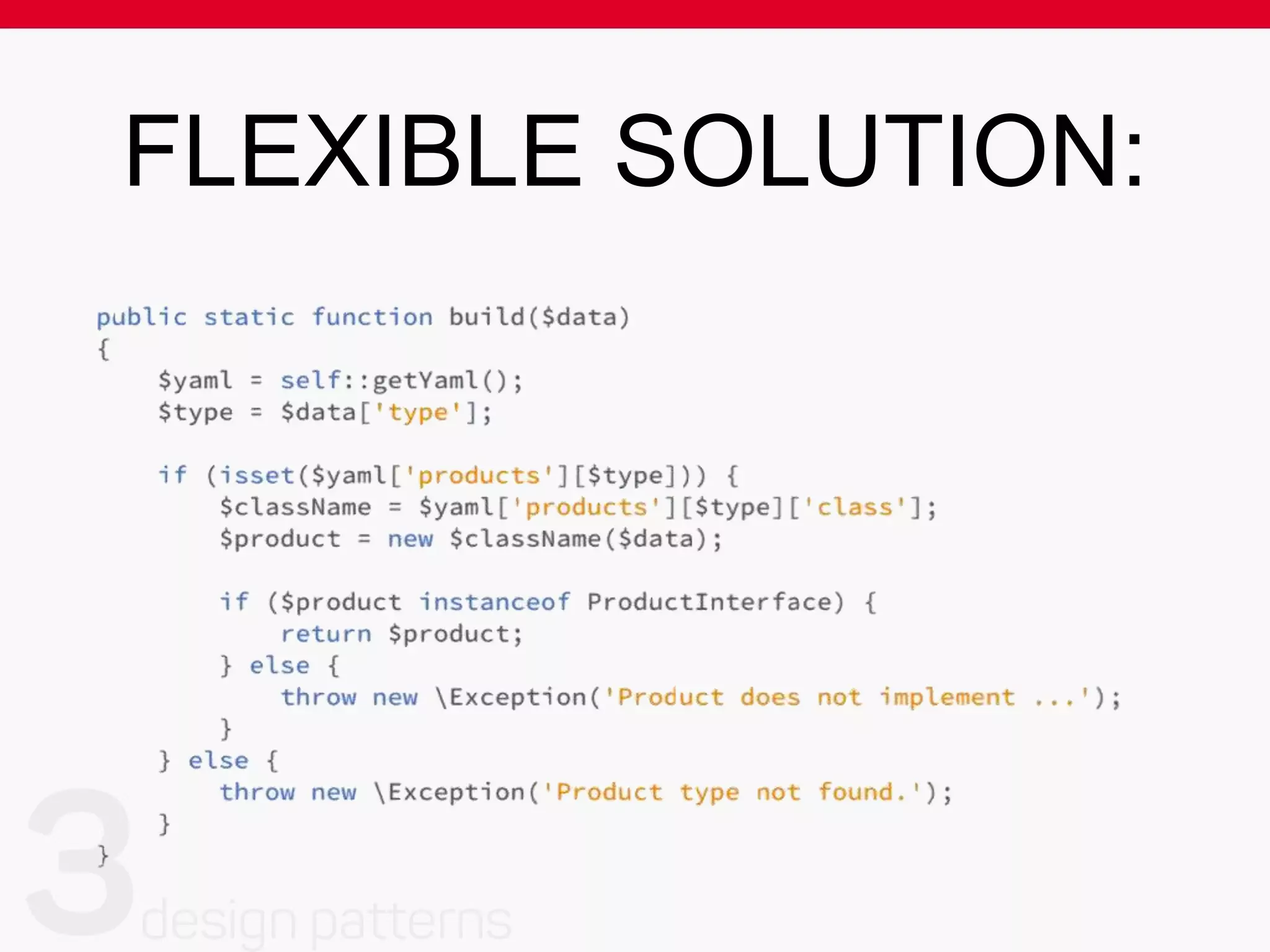 SOLUTION?
• Use static class methods to track single instance
of object:
public static function getInstance()
{
if (!self::$instance) {
self::$instance = new self();
}
return self::$instance;
}
 