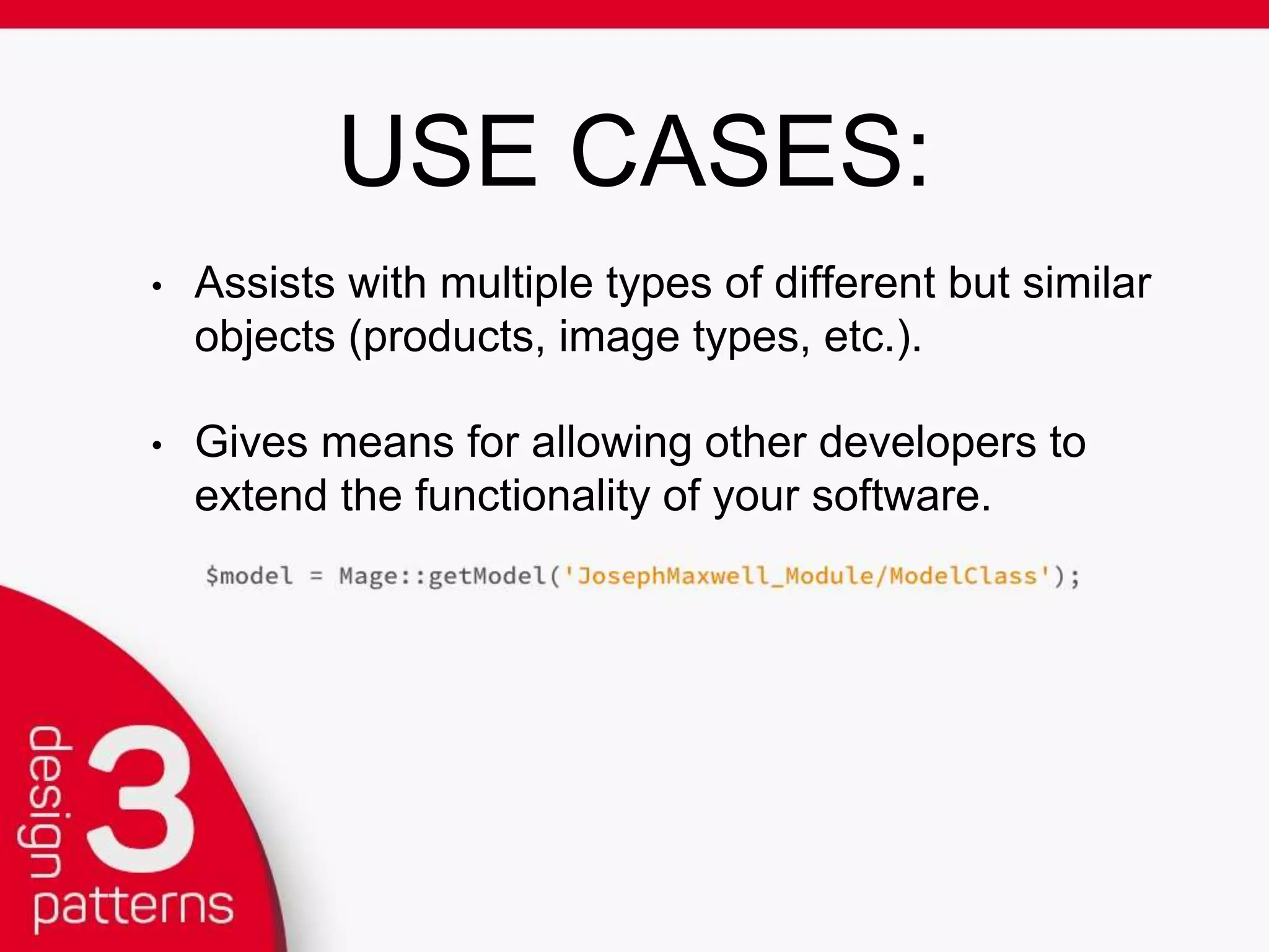 Model needs session
class Session
Create instance and
store it.
self::
$_instance?
Return instance.
No
Yes
 