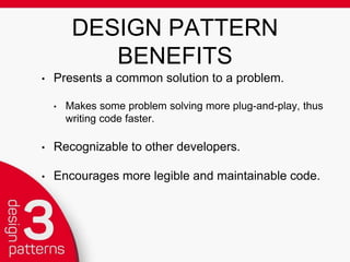 “DESIGN PATTERNS”
=
COMMON SOLUTIONS
TO COMMON PROBLEMS
 