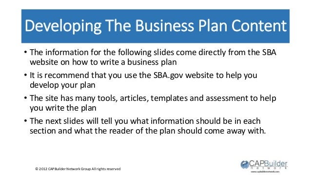 Developing the business plan