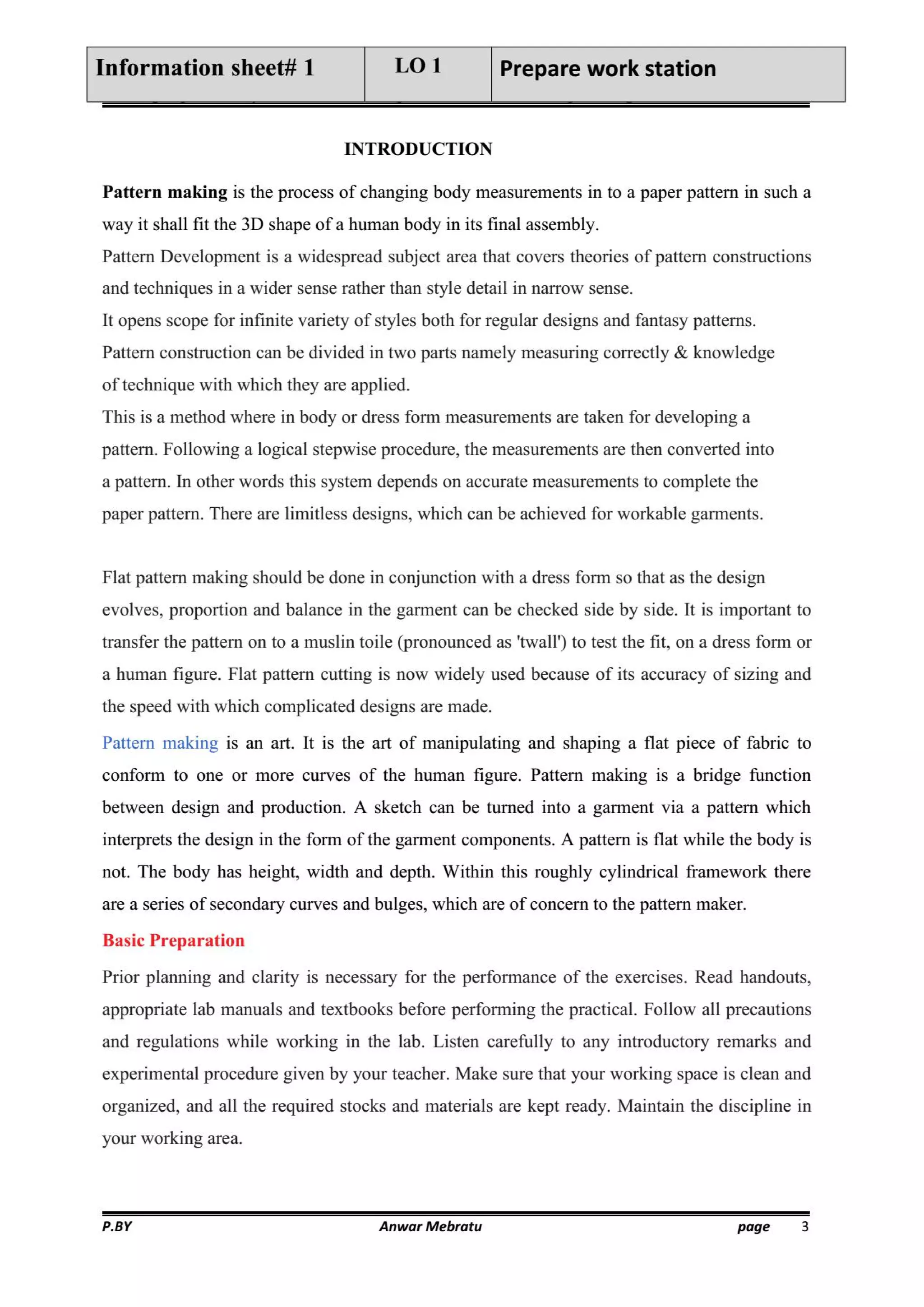 Develop pattern from a block using basic patternmaking principles | PDF