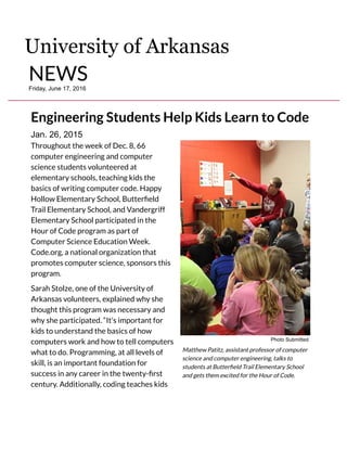 Engineering Students Help Kids Learn to Code _ University of Arkansas | PDF