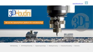 www.3DHoudini.com
CNC Machining • 3D Printing & Scanning • Engineering & Design • Molding & Casting • Production/Consulting • Electronics
We are the Upwork/Fiverr platform for manufacturing!
1
 