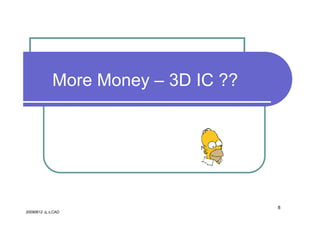 More than Moore 3D ICIC ??
    More Money – – 3D ??




                               8
20090612 成大CAD
 