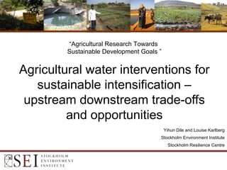 “Agricultural Research Towards
Sustainable Development Goals ”

Agricultural water interventions for
sustainable intensification –
upstream downstream trade-offs
and opportunities
Yihun Dile and Louise Karlberg
Stockholm Environment Institute
Stockholm Resilience Centre

 