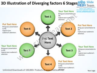 3D Illustration of Diverging factors 6 Stages
                                               Your Text Here
                                               Bring your presentation to
                                               life.
                                     Text 1    Capture your audience’s
                                               attention.


 Put Text Here                                                              Put Text Here
 Bring your presentation
                                                                            Bring your presentation to
 to life.                  Text 6                        Text 2             life.
 Capture your
                                                                            Capture your audience’s
 audience’s attention.
                                                                            attention.


                                    Put Text
                                     Here
Your Text Here                                                              Your Text Here
Bring your presentation                                                     Bring your presentation to
to life.
Capture your audience’s
                           Text 5                         Text 3            life.
                                                                            Capture your audience’s
attention.                                                                  attention.



                                               Put Text Here
                                               Bring your presentation
                                     Text 4    to life.
                                               Capture your audience’s
                                               attention.
                                                                                          Your Logo
 