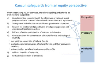 When undertaking REDD+ activities, the following safeguards should be
promoted and supported:
(a) Complement or consistent...