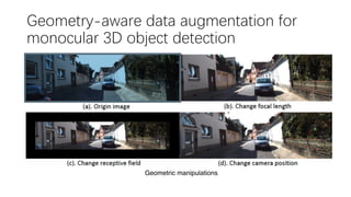 Geometry-aware data augmentation for
monocular 3D object detection
Geometric manipulations
 