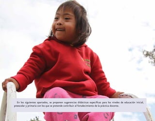En los siguientes apartados, se proponen sugerencias didácticas específicas para los niveles de educación inicial,
preescolar y primaria con los que se pretende contribuir al fortalecimiento de la práctica docente.
 