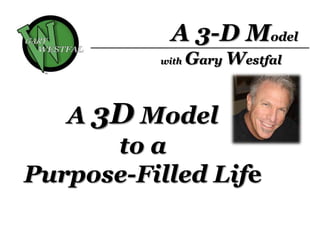 A 3-D Model
with

Gary Westfal

A 3D Model
to a
Purpose-Filled Life

 