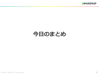 Copyright © MUGENUP Inc. All right reserved
今日のまとめ
31
 