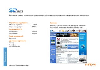 3DNews.ru                                          -         ,



                                 *:                              :
                                      2 127 796        MICROSOFT, INTEL CORPORATION, IBM, BEE LINE, SAMSUNG
                                      594.6    .       ELECTRONICS,           ,         , -             .
         IMHO VI:
                                      100% 90
                                      200 600
                         :

                             :




*      : LiveInternet,       2010 .
 