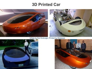 3D Printed Car
Urbee by Kor EcoLogic, Printed by Stratasys
 
