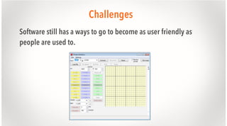 Challenges
Software still has a ways to go to become as user friendly as
people are used to.

 