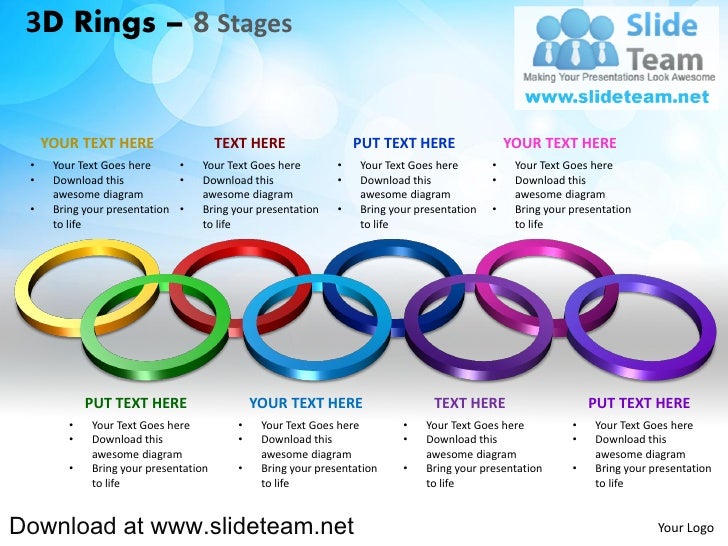 3 d pieces of rings circles connected interconnected linked 8 stages