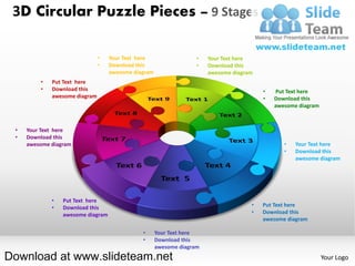 3D Circular Puzzle Pieces – 9 Stages

                               •   Your Text here                  •   Your Text here
                               •   Download this                   •   Download this
                                   awesome diagram                     awesome diagram
         •   Put Text here
         •   Download this                                                               •   Put Text here
             awesome diagram                                                             •   Download this
                                                                                             awesome diagram



 •   Your Text here
 •   Download this
     awesome diagram                                                                            •   Your Text here
                                                                                                •   Download this
                                                                                                    awesome diagram




             •   Put Text here
             •   Download this                                                       •   Put Text here
                 awesome diagram                                                     •   Download this
                                                                                         awesome diagram

                                              •      Your Text here
                                              •      Download this
                                                     awesome diagram
Download at www.slideteam.net                                                                                  Your Logo
 