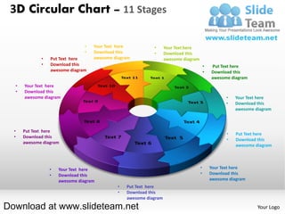 3D Circular Chart – 11 Stages

                                •   Your Text here          •      Your Text here
                                •   Download this           •      Download this
             •   Put Text here      awesome diagram                awesome diagram
             •   Download this                                                           •   Put Text here
                 awesome diagram                                                         •   Download this
                                                                                             awesome diagram
  •   Your Text here
  •   Download this
      awesome diagram                                                                               •   Your Text here
                                                                                                    •   Download this
                                                                                                        awesome diagram



  •   Put Text here
                                                                                                    •   Put Text here
  •   Download this
                                                                                                    •   Download this
      awesome diagram
                                                                                                        awesome diagram




                 •   Your Text here                                                  •       Your Text here
                 •   Download this                                                   •       Download this
                     awesome diagram                                                         awesome diagram
                                             •   Put Text here
                                             •   Download this
                                                 awesome diagram

Download at www.slideteam.net                                                                                    Your Logo
 