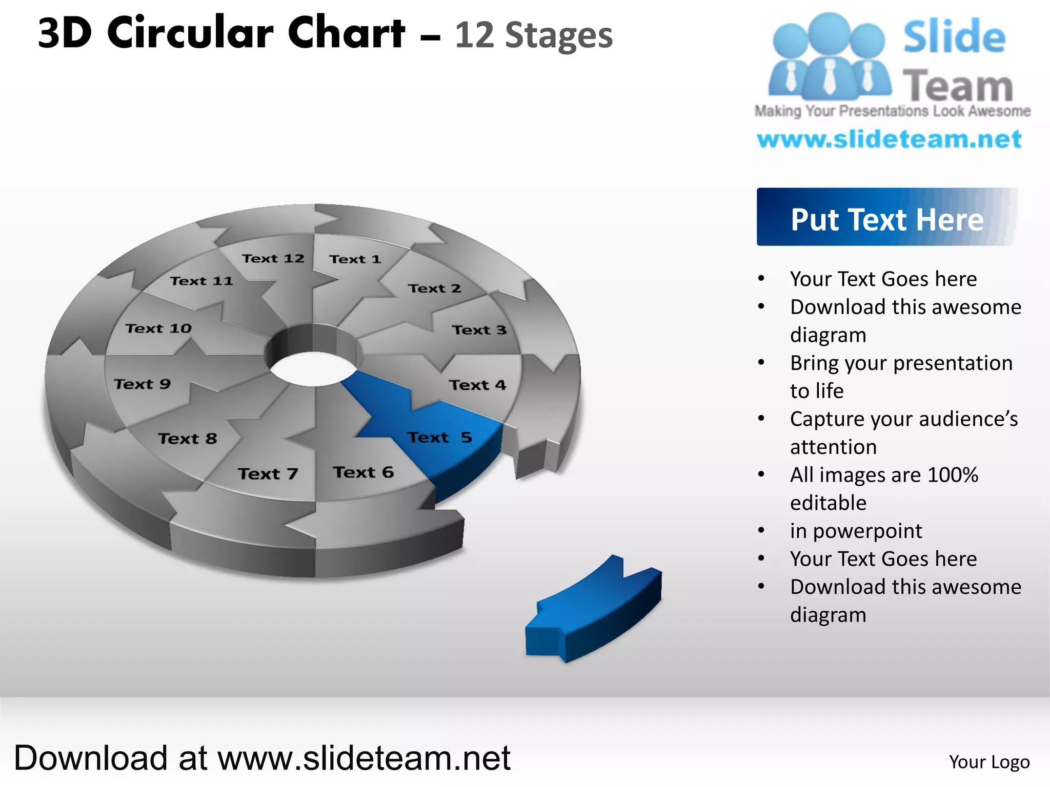 3 d pie chart circular with hole in center 12 stages style 2 powerpoint ...