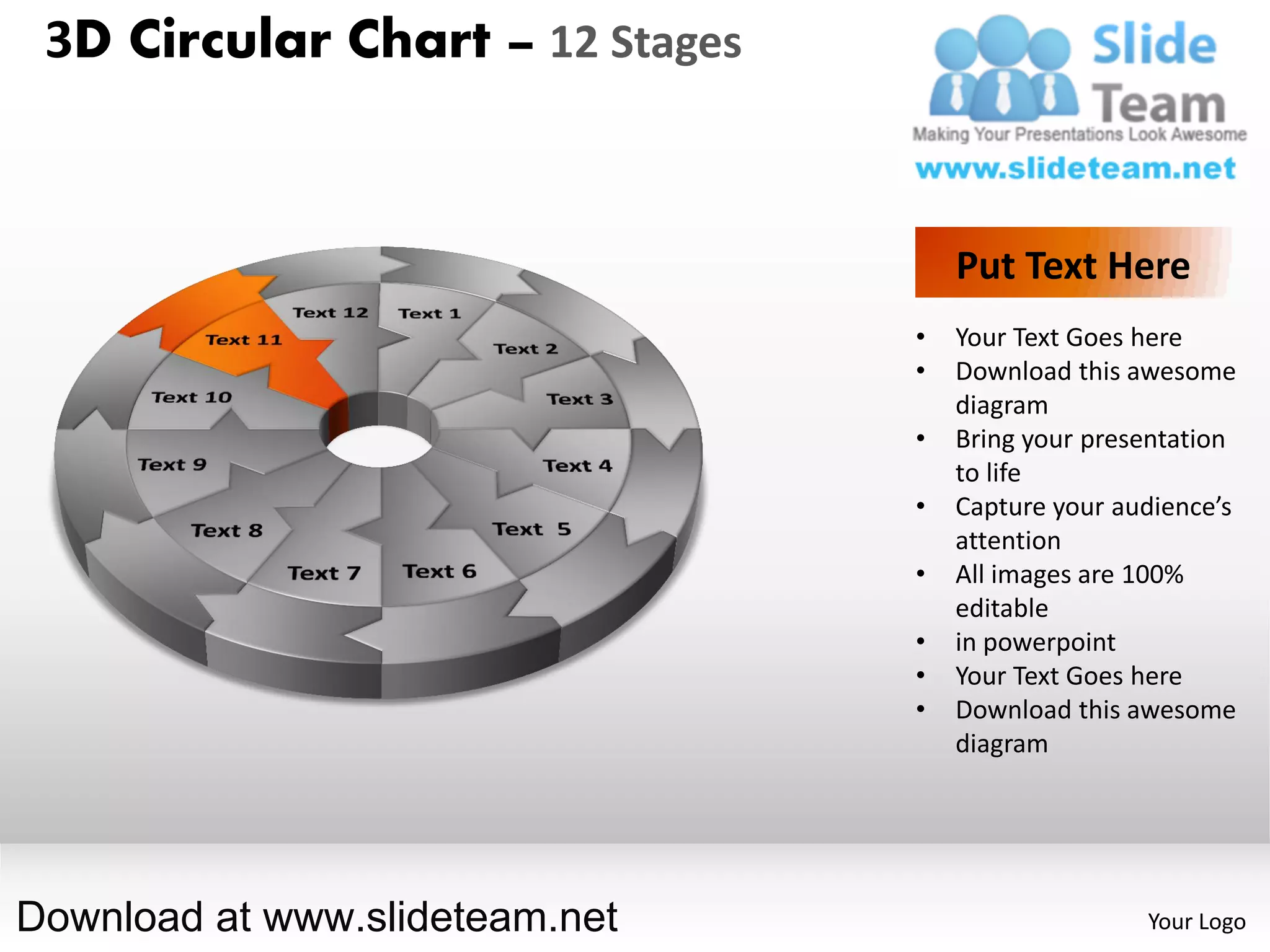 3 d pie chart circular with hole in center 12 stages style 2 powerpoint ...