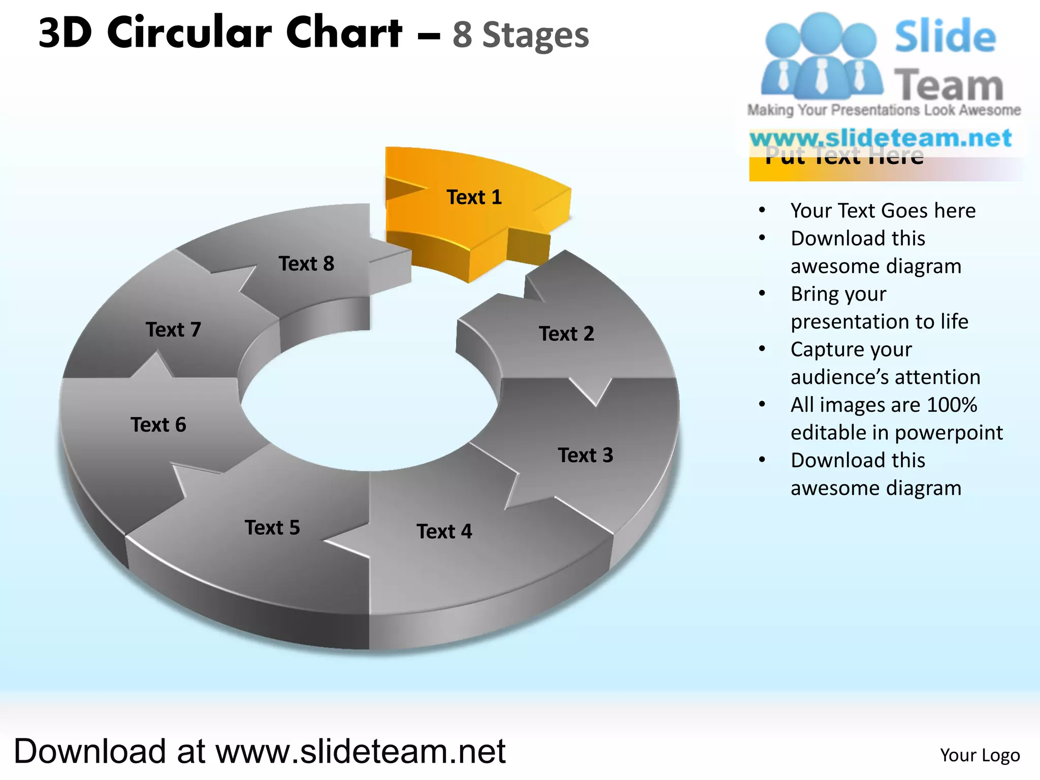 3 d pie chart circular with hole in center 8 stages powerpoint ...