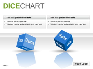DICECHART
    This is a placeholder text                        This is a placeholder text
   This is a placeholder text.                      This is a placeholder text.
   This text can be replaced with your own text.    This text can be replaced with your own text.




                                                                                     YOUR LOGO
Page  1
 