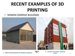 RECENT EXAMPLES OF 3D
PRINTING
• WINSON COMPANY BUILDINGS
Fig 5
14
 