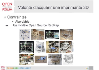 ●

Contraintes
Abordable
Un modèle Open Source RepRap

●

➡

 