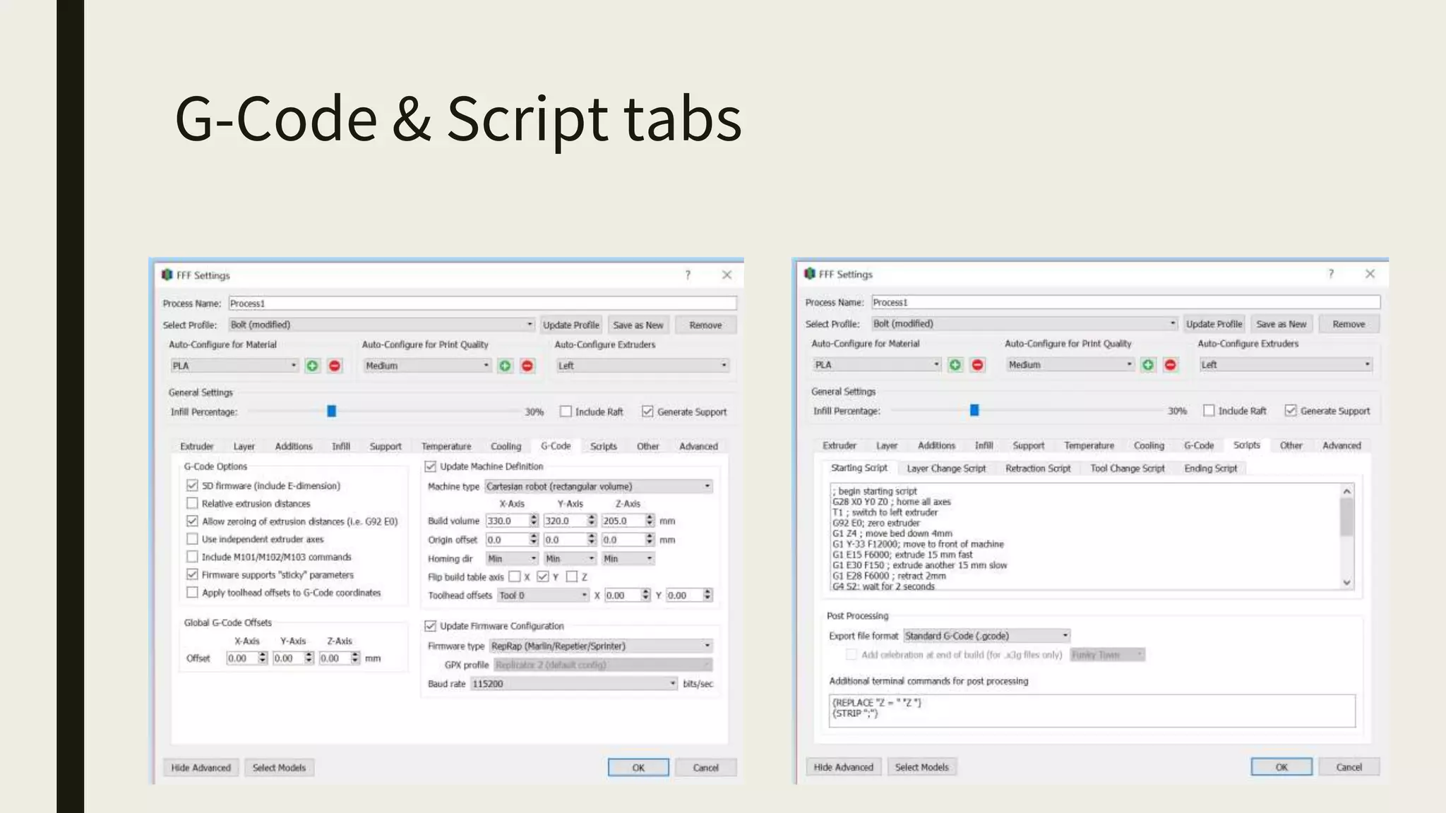 G-Code & Script tabs
 