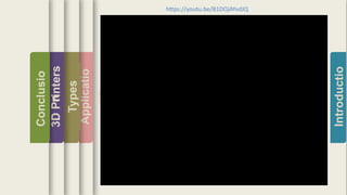 Introductio
Applicatio
ns
Types
3DPrinters
Conclusio
n
https://youtu.be/B1DOjAYvdJQ
 