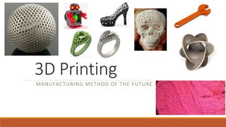 3D Printing
MANUFACTURING METHOD OF THE FUTURE
 